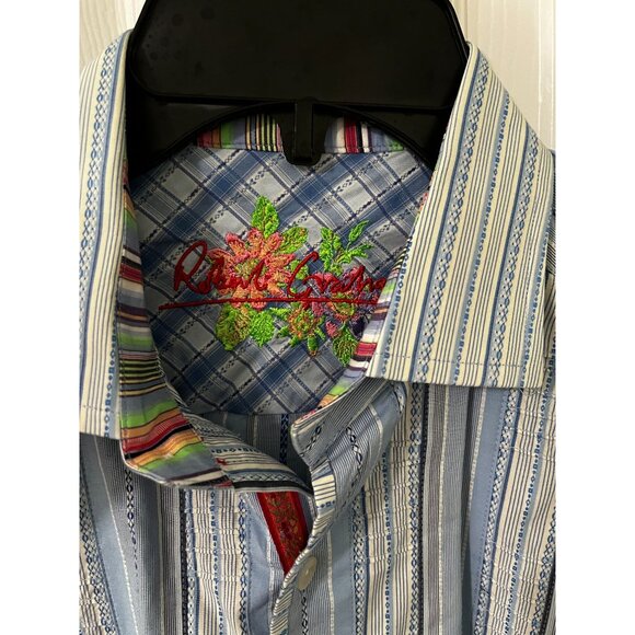 Robert Graham Mens Long Sleeve Flip Cuff Button Front Blue Shirt Sz Med - Picture 9 of 11